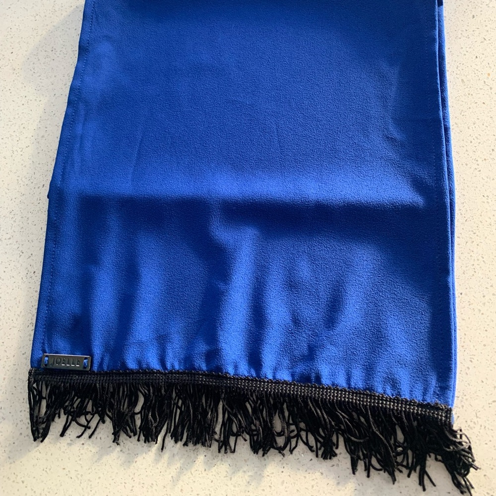 Elegant Blue Scarf with Black Fringe
